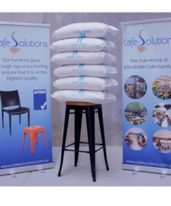 Alternative view of Tall Replica Tolix Stool with Timber Seat in Matte White