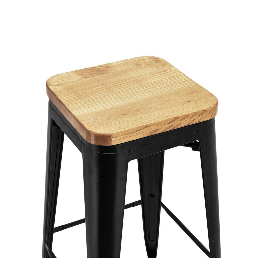 Medium Replica Tolix Stool with Timber Seat in Matte Black - Image 4