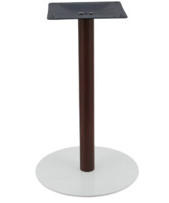 Circular Steel Dining Table Base in Gloss White with Walnut Finish Pole