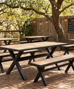 Alternative view of Teak Aluminium Picnic Table in Matte Black 1600mm