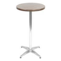600mm Round Choco Oak Isotop Table Top with Silver Roma Bar Base