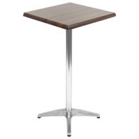 600mm Square Choco Oak Isotop Table Top with Silver Roma Bar Base