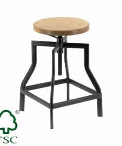 Small Detroit Adjustable Stool with Timber Seat in Matte Black