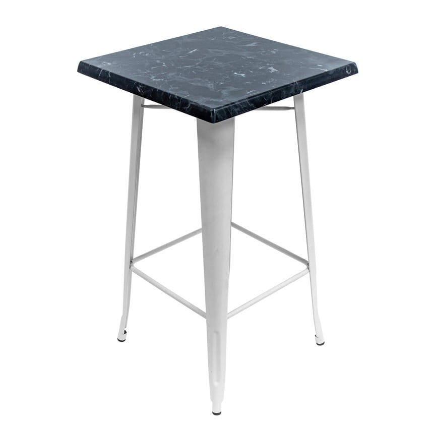 600mm Square Alcantara Black (Marble) Isotop Table Top with Matte White Tolix Bar Base