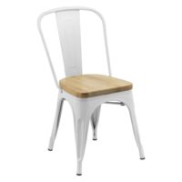 Replica Tolix Chair with Timber Seat in Matte White