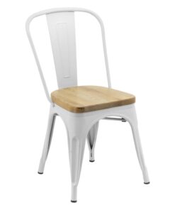 Replica Tolix Chair with Timber Seat in Matte White