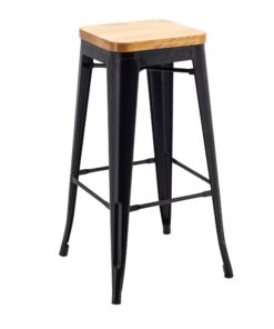 Tall Replica Tolix Stool with Timber Seat in Matte Black