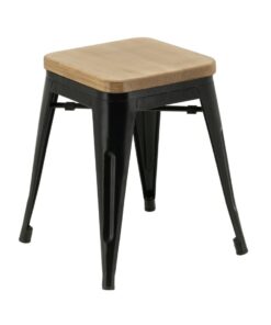 Small Replica Tolix Stool with Timber Seat in Matte Black