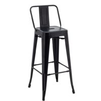 Tall Replica Tolix Stool with Back in Matte Black