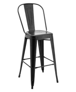 Tall Replica Tolix Stool with High Back in Matte Black