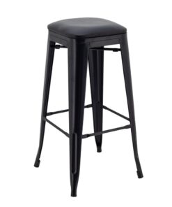Tall Replica Tolix Stool with Cushioned Seat in Matte Black