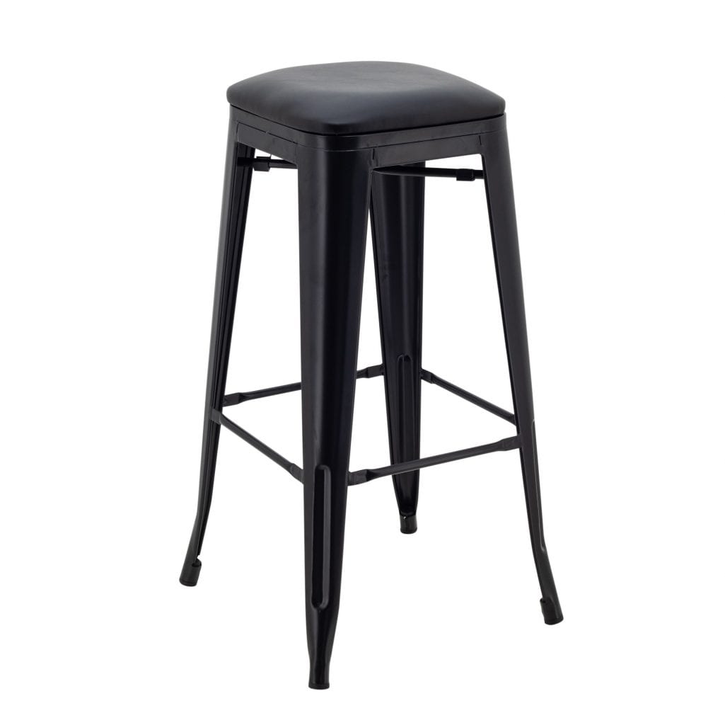 Tall Replica Tolix Stool with Cushioned Seat in Matte Black