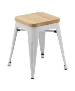Small Replica Tolix Stool with Timber Seat in White