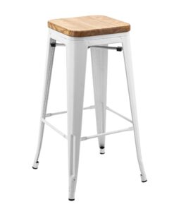 Tall Replica Tolix Stool with Timber Seat in Matte White