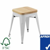 Small Replica Tolix Stool with Timber Seat in White