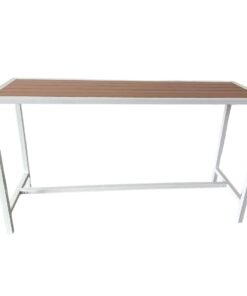 Aluminium Matte White Bar Bench with Slatted Teak Top