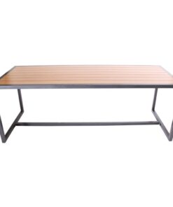 Aluminium Matte Black Communal Table with Slatted Teak Top